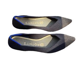 Rothy’s The Pointed Ballet Flat Black With Gold Sz Womens 7